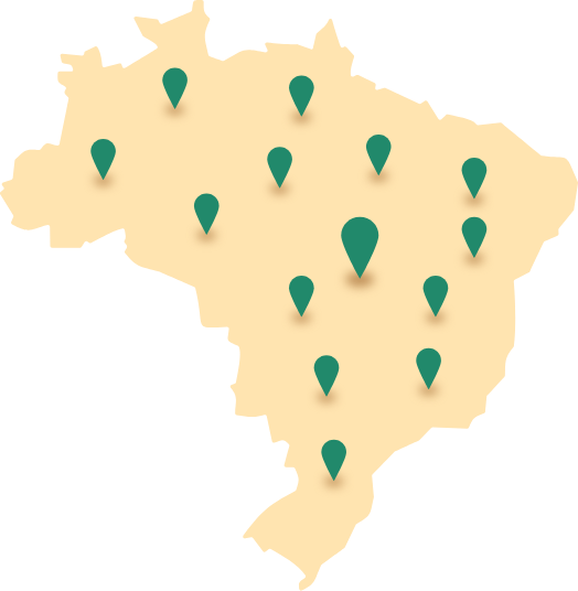 Mapa do Brasil com todos os estados que possuem unidades da Posê Beleza